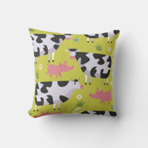 Cows And Pigs Pattern Throw Pillow