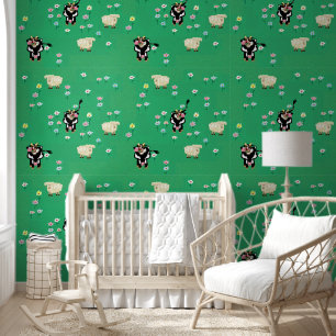 Cows and sheep nursery wallpaper