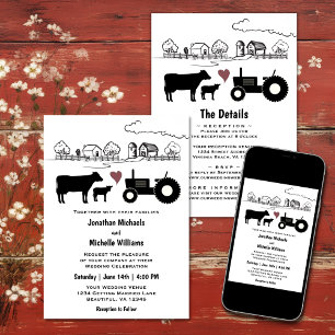 Cows and Tractor Country Farm All in One Wedding Invitation