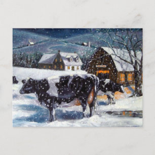 COWS: CHRISTMAS: SNOW: ART: HOLSTEIN HOLIDAY POSTCARD