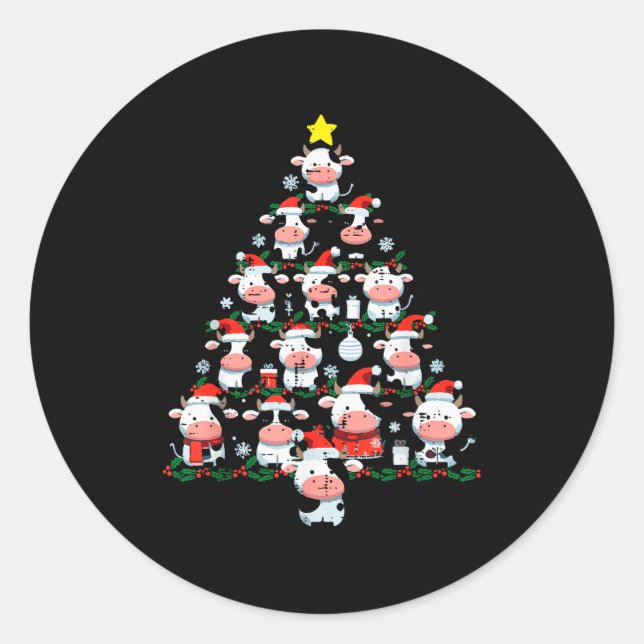 Cows Christmas Tree Xmas Farm Animal Toddler Boys  Classic Round Sticker (Front)
