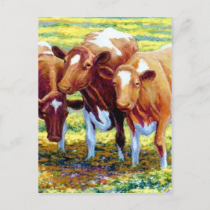 Cows Dairy Cow in Pasture Field Painting Picture Postcard