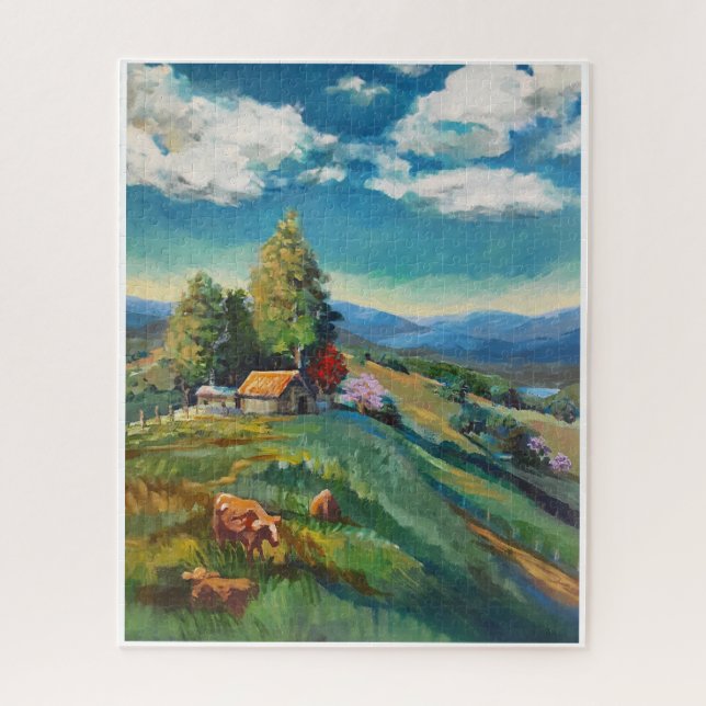Cows grazing, distant hills jigsaw puzzle (Vertical)