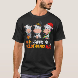 Cows Happy Hallothanksmas  Halloween Thanksgiving  T-Shirt