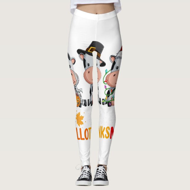 Cows Happy Hallothanksmas Shirt, Halloween Thanksg Leggings (Front)