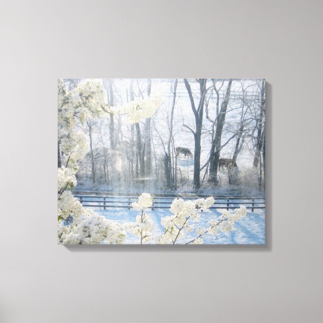 Cows in a field in winter canvas print (Front)