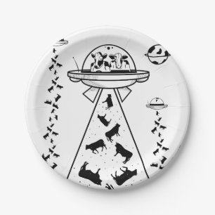 Cows in a UFO spaceship Paper Plate