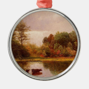 Cows in a Watering Landscape, Albert Bierstadt Metal Ornament