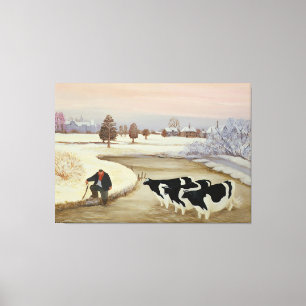Cows in a Winter River Canvas Print