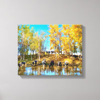 Cows in Autumn at the Pond