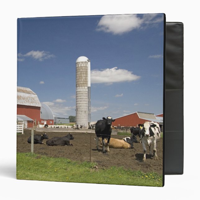 Cows in front of a red barn and silo on a farm binder (Front/Inside)