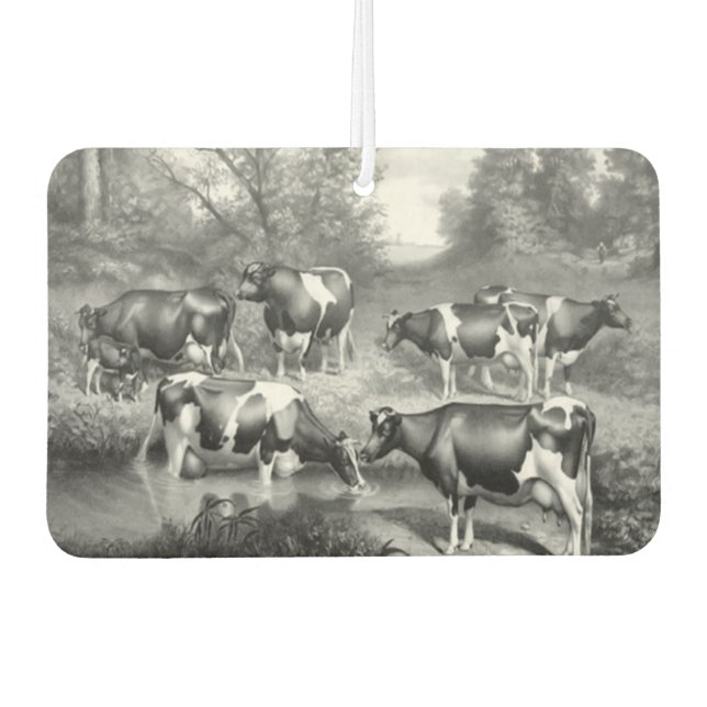 Cows in pasture grayscale art air freshener (Front)