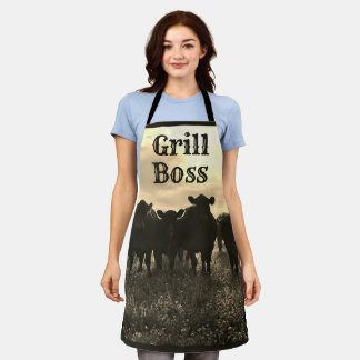Cows in the Pasture - Sepia Tone Apron