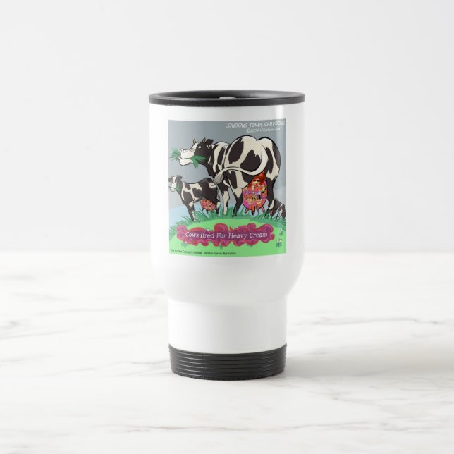 Cows Making Heavy Cream Funny Cartoon Travel Mug (Center)