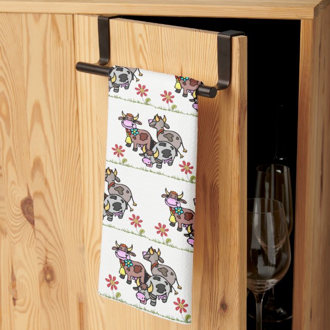 Cows Moo Floral Kitchen Hand Towel (Thirds Fold)