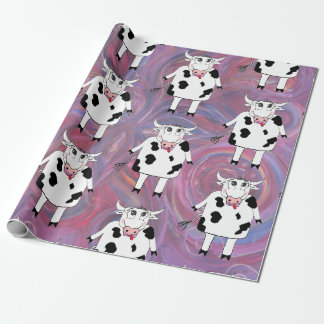 Cows on purple wrapping paper
