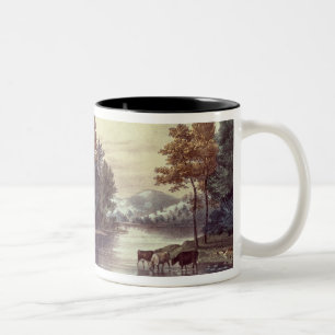 Cows on the Shore of a Lake Two-Tone Coffee Mug