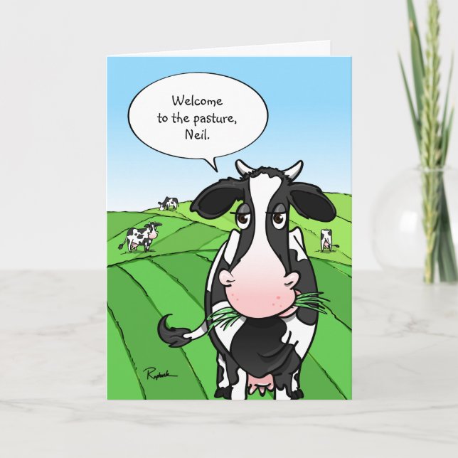 Cows Out to Pasture Funny Retirement Holiday Card (Front)