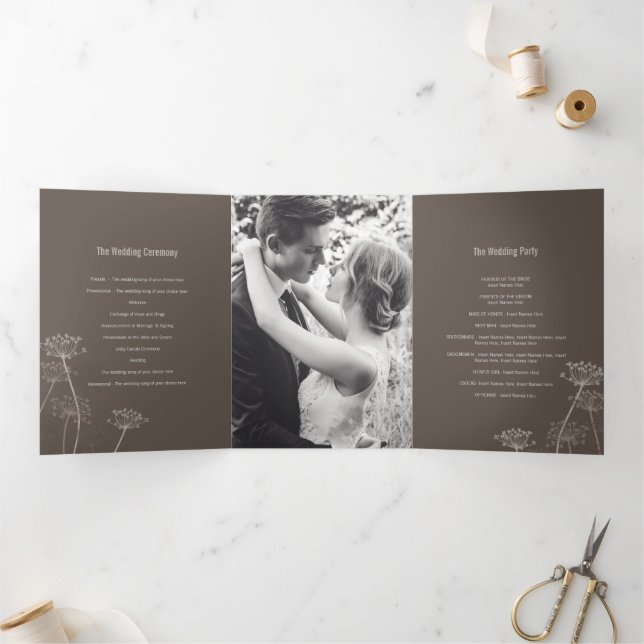 Cows parsley flowerhead brown fall wedding Tri-Fold programme (Inside)