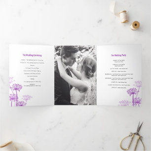 Cows parsley flowerhead purple wedding Tri-Fold programme