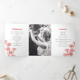 Cows parsley flowerhead red fall wedding Tri-Fold programme