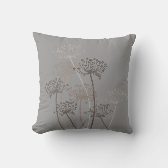 Cows parsley graphic grey iron brown throw pillow (Front)