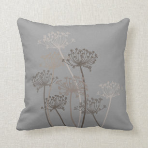 Cows parsley graphic grey iron brown throw pillow