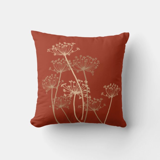 Cows parsley graphic orange brown pillow (Front)