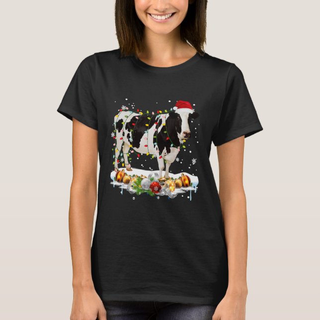 Cows Santa Christmas Lovers Xmas Lights T-Shirt (Front)