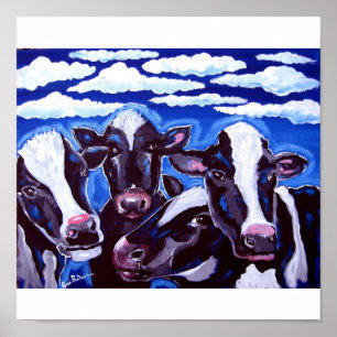 Cows Vegetarian Colourful Folk Art Poster