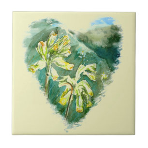 Cowslip Primula Heart Tile