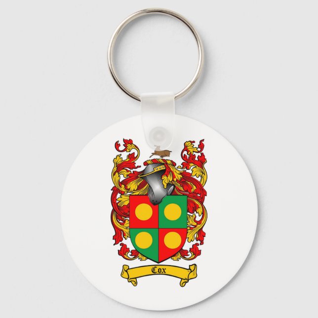 COX FAMILY CREST -  COX COAT OF ARMS KEYCHAIN (Front)