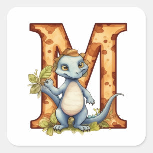 Coy Dinosaur and the Patterned Letter M Square Sticker