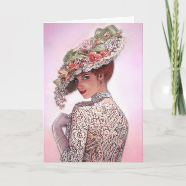 Coy Victorian Lady "Betty Lu" Card (Front)