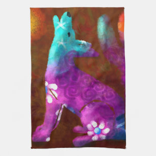 Coyote Abstract Art Saguaro Cactus Desert Brown Kitchen Towel