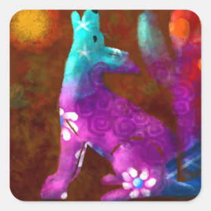 Coyote Abstract Art Saguaro Cactus Desert Brown Square Sticker