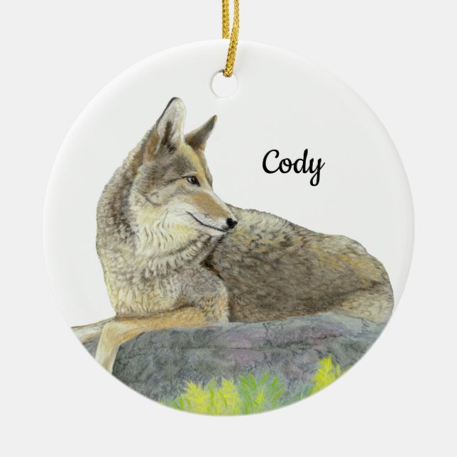 Coyote Ceramic Ornament (Front)