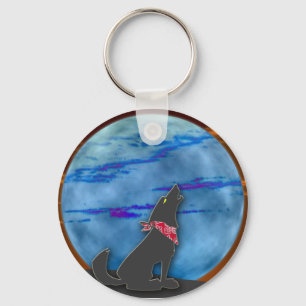 Coyote Howling at the Blue Moon Keychain