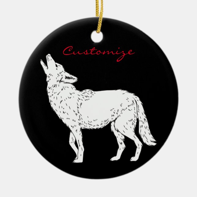 Coyote Howling Thunder_Cove Ceramic Ornament (Front)