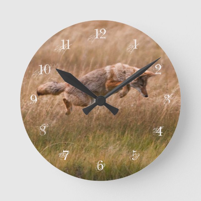 Coyote Leaping - Gibbon Meadows Round Clock (Front)
