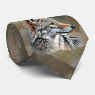 Coyote Pattern Tribal Black Grey Brown Shades Tie