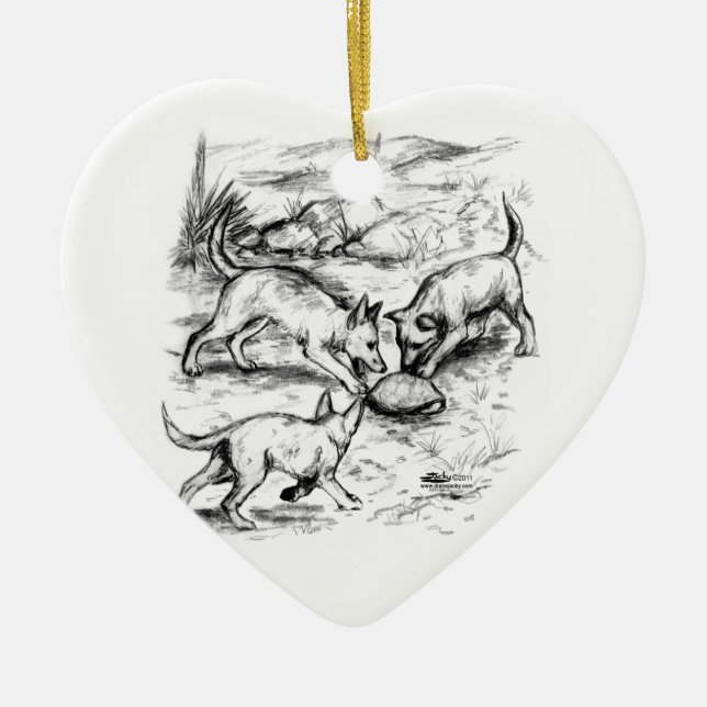 Coyote Pups Ceramic Ornament (Front)