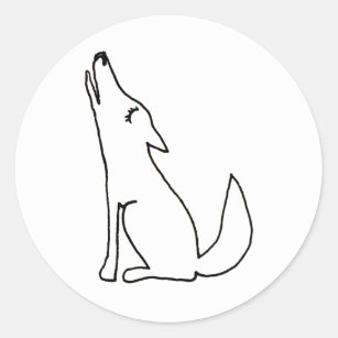 Coyote wolf dog howling - fun ink line drawing art classic round sticker