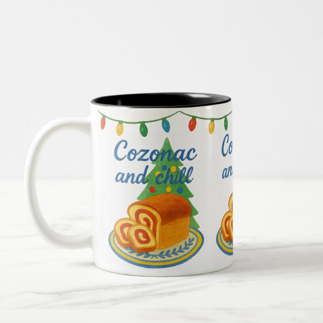 Cozonac and Chill Romanian Holiday Two-Tone Coffee Mug (Left)