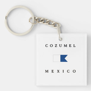Cozumel Mexico Alpha Dive Flag Keychain