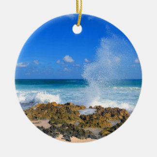 Cozumel Mexico Beach Wave Splash Water Spout Teal Ceramic Ornament