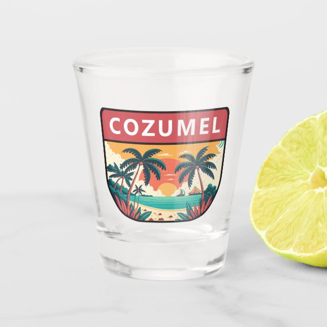 Cozumel Mexico Retro Emblem Shot Glass (Front)