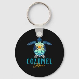 Cozumel Mexico Sea Turtle Palm Tree Sunset Beach V Keychain