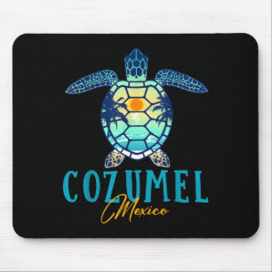 Cozumel Mexico Sea Turtle Palm Tree Sunset Beach V Mouse Pad