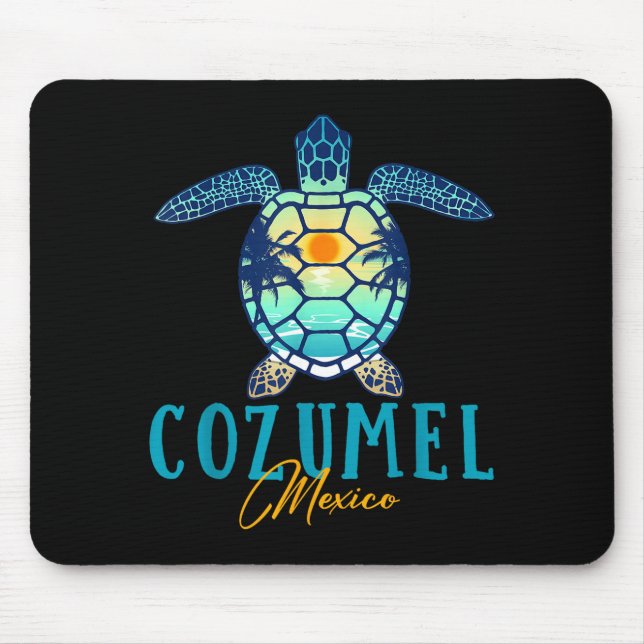 Cozumel Mexico Sea Turtle Palm Tree Sunset Beach V Mouse Pad (Front)